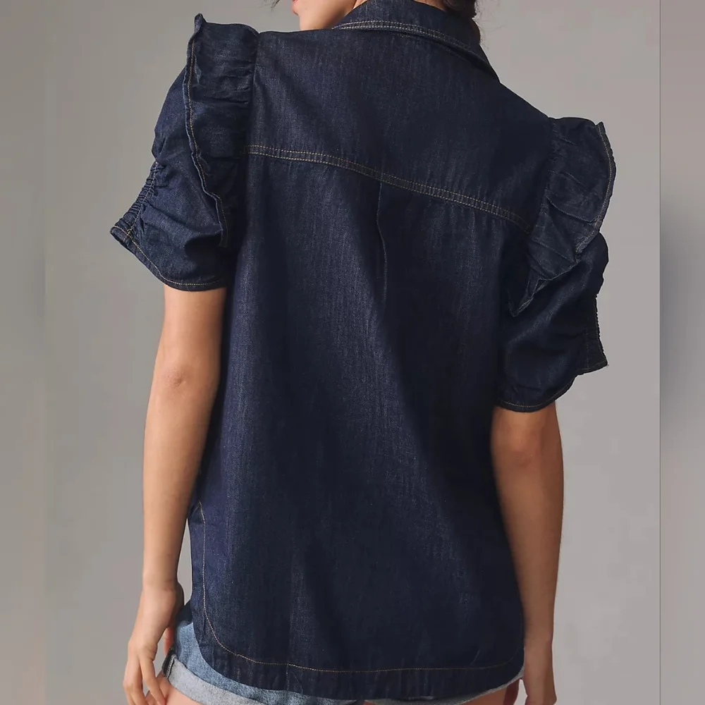 The Ozzi Ruffle-Sleeve Buttondown Shirt by Pilcro Size Small Relaxed - Picture 4 of 13